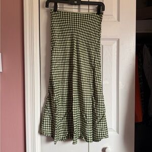 Checkered A-Line Midi Skirt in Green - Women's Flared Skirt